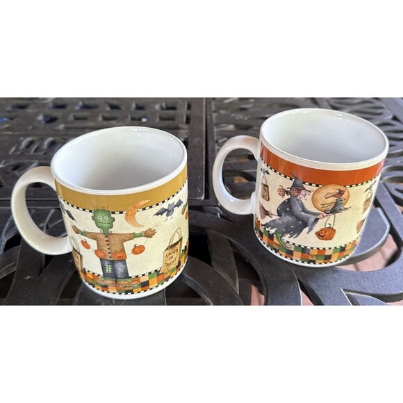 Set of 2 Mugs/Cups: Debbie Mumm Sakura Halloween: 1998 Witch, 1998 Frankenstein - Picture 3 of 6